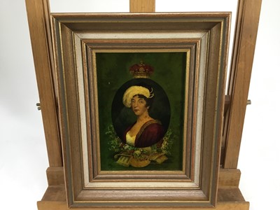 Lot 2034 - Jenny Simpson (1931-2020), Georgian-style glass pictures, framed and glazed - eight pictures, including portraits
