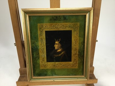 Lot 2034 - Jenny Simpson (1931-2020), Georgian-style glass pictures, framed and glazed - eight pictures, including portraits