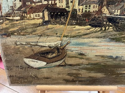 Lot 1356 - Attributed to Henry Jones Thaddeus (1859-1929) oil on panel, moonlit harbour scene, unsigned, 24 x 34cm. Provenance: by family descent from Henry Jones Thaddeus