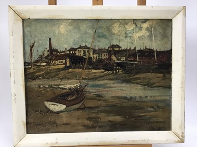 Lot 1356 - Attributed to Henry Jones Thaddeus (1859-1929) oil on panel, moonlit harbour scene, unsigned, 24 x 34cm. Provenance: by family descent from Henry Jones Thaddeus