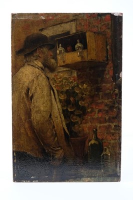 Lot 1357 - Henry Jones Thaddeus (1859-1929) oil on panel, 'Old Friends', signed, titled to label verso, 19 x12cm. Provenance: by family descent from Henry Jones Thaddeus