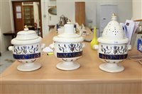 Lot 1120 - Three large ironstone apothecary jars and...