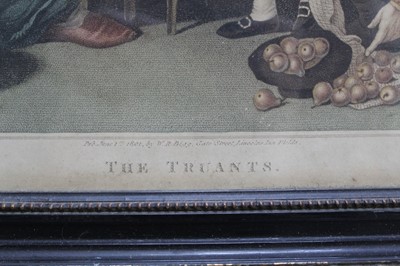 Lot 1343 - Early 19th century coloured stipple engraving by W. Ward after W. Bigg - The Truants, published 1801, 37cm x 44cm, in glazed frame