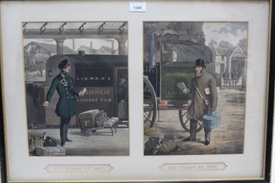 Lot 1345 - Mid 19th century aquatint by J. Harris after Henry Alken - The Guard of 1852 and The Guard of 1832, from Fore's Contrasts, published 1852, 47cm x 67cm overall