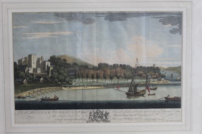 Lot 1346 - Mid 18th century hand coloured engraving by Samuel Buck - South East View of Powderham Castle near Exeter, pubished 1743, 38cm x 56cm, in glazed frame