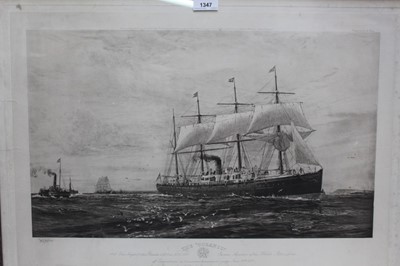 Lot 1347 - William Lionel Wyllie (1851-1931) signed black and white engraving - White Star Line "The Oceanic", published 1896, 48cm x 66cm, in glazed frame