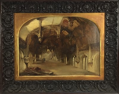 Lot 1359 - Daniel I Pasmore (act. 1829-1865) oil on canvas ‘Crosby Hall’, signed and dated 1836, 29 x 39cm, carved frame. N.B. Crosby Hall is the only surviving Mediaeval Merchant’s House in London, an appeal...