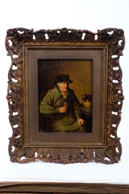 Lot 1360 - Attributed to George Morland (1762-1804) oil on panel, Seated man with cider, indistinctly inscribed verso in later hand, 21 x 16cm, framed