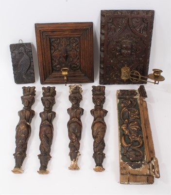 Lot 909 - Collection of 17th century and later carved panels and furniture mounts