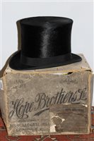 Lot 1468 - Gentlemen's black top hat, by Hope Brothers,...