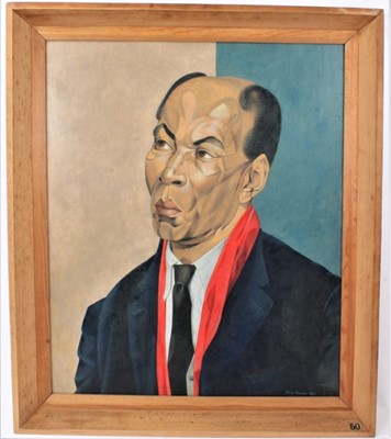 Lot 1175 - *Francis Plummer (1930-2019) egg tempera on board - portrait of a Jamaican Lawyer, signed and dated 1954, 60cm x 49cm, framed