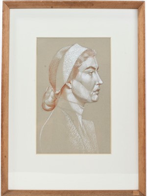 Lot 1176 - *Francis Plummer (1930-2019) pencil, crayon and bodycolour - Profile of a Young Woman, 30cm x 19cm, in glazed frame