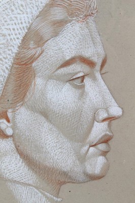 Lot 1176 - *Francis Plummer (1930-2019) pencil, crayon and bodycolour - Profile of a Young Woman, 30cm x 19cm, in glazed frame