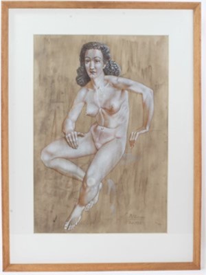 Lot 1177 - *Francis Plummer (1930-2019) pencil, crayon and bodycolour - Female Nude, signed and dated Nov. 1958, 55cm x 37cm, in glazed frame