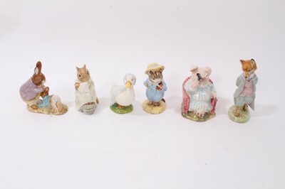 Lot 1124 - Collection of fourteen Beswick Beatrix Potter figures - Little Pig Robinson Spying, Jemima Puddleduck, Hunca Munca, Foxy Whiskered Gentleman, Poorly Peter Rabbit, The Old Woman who lived in a Shoe...