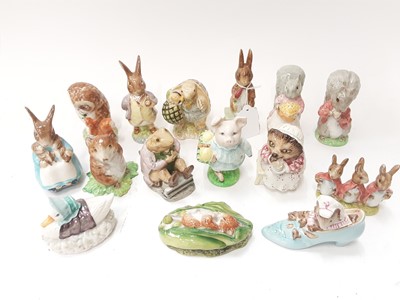 Lot 1125 - Collection of fifteen Beswick Beatrix Potter figures - Timmy Tiptoes, Goody Tiptoes, Fierce Bad Rabbit,  Mr Benjamin Bunny, Mrs Rabbit and Bunnies, Mr Alderman Ptolemy, Mr Jackson, Old Mr Brown, Th...