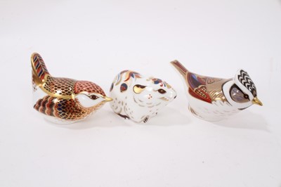 Lot 1134 - Seven Royal Crown Derby paperweights including Bank Vole, Teal Duckling and two birds