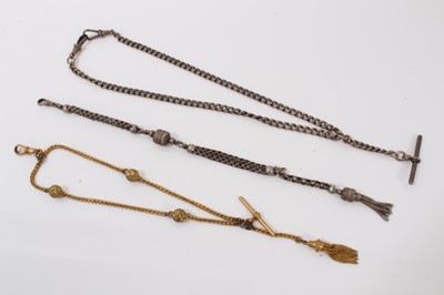 Lot 24 - Silver Albert chain, together with a white metal fob chain and gilt metal fob chain