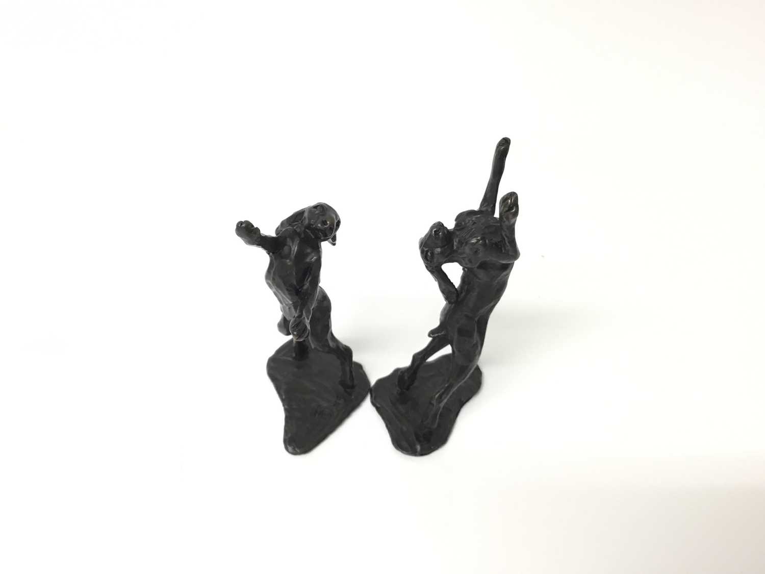 Lot 2371 - Sarah Maclaurin for Nelson & Forbes - Two limited edition bronze sculptures of Boxing Hares No. 26 of 500, with original boxes and packing.