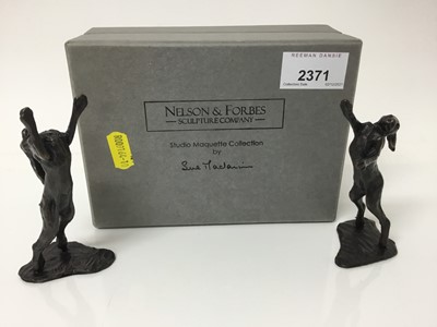 Lot 2371 - Sarah Maclaurin for Nelson & Forbes - Two limited edition bronze sculptures of Boxing Hares No. 26 of 500, with original boxes and packing.