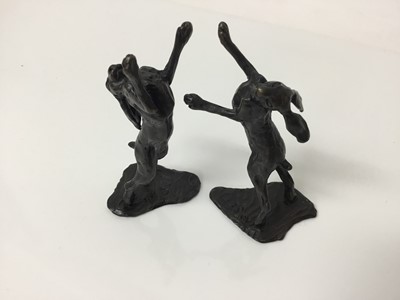 Lot 2371 - Sarah Maclaurin for Nelson & Forbes - Two limited edition bronze sculptures of Boxing Hares No. 26 of 500, with original boxes and packing.