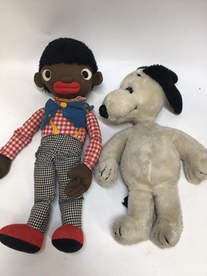 Lot 2441 - Steiff Rabbit, Steiff Cat both with ear buttons, Snoopy Dog (large and small) and two Golly soft toys