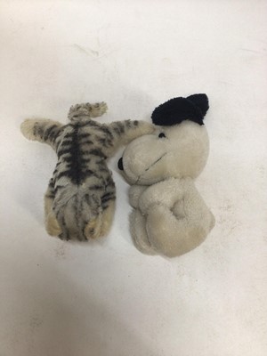 Lot 2441 - Steiff Rabbit, Steiff Cat both with ear buttons, Snoopy Dog (large and small) and two Golly soft toys