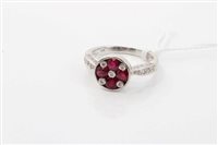 Lot 1635 - White gold (18ct) ruby and diamond ring with...