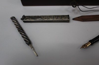 Lot 2380 - Conway Stewart fountain pen, together with three silver propelling pencils (4)