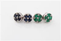 Lot 1636 - Pair emerald and diamond stud earrings with...