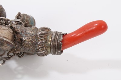Lot 112 - 19th century silver babies rattle with coral teether