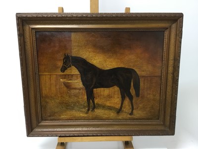 Lot 94 - English School. 19th century, oil on canvas, brown horse in a stable, unsigned, 38 x 51cm, framed