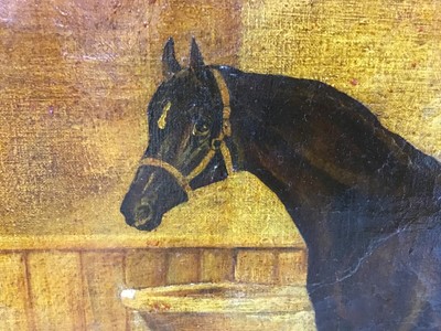 Lot 94 - English School. 19th century, oil on canvas, brown horse in a stable, unsigned, 38 x 51cm, framed