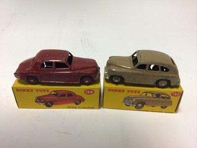 Lot 2350 - Dinky Triumph 1800 Saloon, Austin Devon Saloon No.152, Standard Vanguard saloon No.153 & Rover 75 Saloon No.156, all boxed (Cars are playworn) (4)