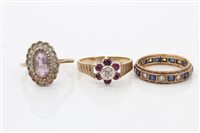 Lot 1640 - Three gold (9ct) gem set rings