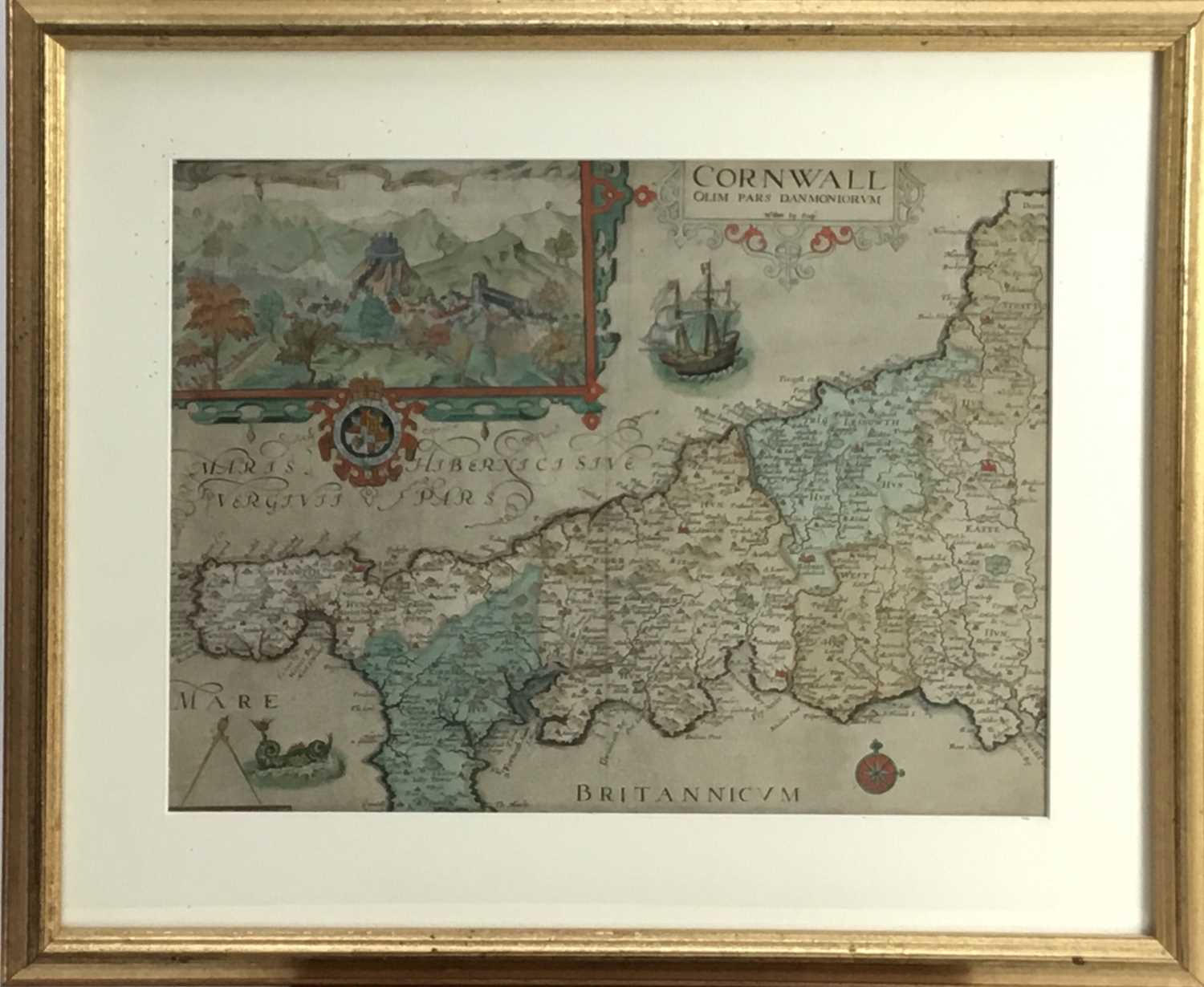 Lot 242 - William Kip - 17th century hand coloured engraving- map of Cornwall