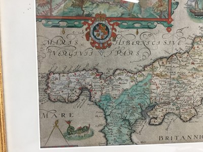 Lot 242 - William Kip - 17th century hand coloured engraving- map of Cornwall