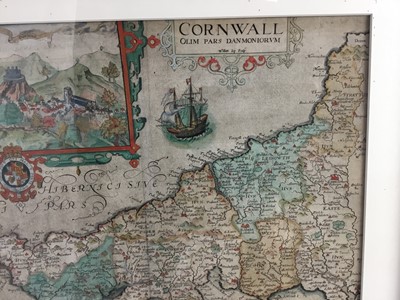 Lot 242 - William Kip - 17th century hand coloured engraving- map of Cornwall