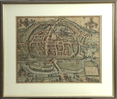 Lot 260 - 17th century hand coloured engraving- map of Exeter