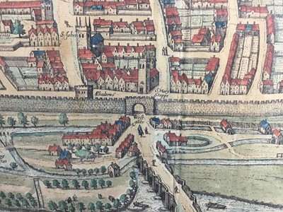 Lot 237 - 17th century hand coloured engraving- map of Exeter