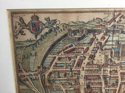 Lot 237 - 17th century hand coloured engraving- map of Exeter