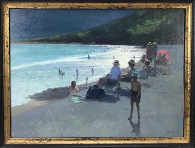 Lot 158 - Z. Phillips, oil on canvas,  
A beach scene on a sunny day, signed, 
in gilt frame. 34 x 45cm.