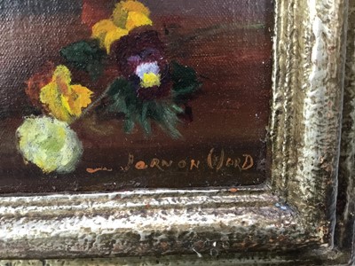 Lot 155 - Attributed to Vernon de Beauvoir Ward (1905 - 1985),  
oil 
on canvas,  
A still life of summer flowers in a vase on a ledge, signed, in silvered frame. 29 x 24cm.