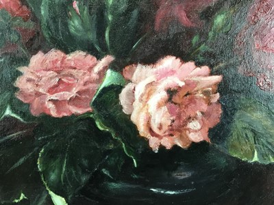 Lot 162 - Eley McQueen (circa 1983), oil on board, "Roses", signed, also inscribed verso, 
in gilt frame. 30 x 44cm.