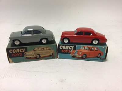 Lot 2360 - Corgi Riley Pathfinder saloon No.205, Morris Cowley saloon No.202, Bedford "Dormobile" Personnel Carrier No.404 & Austion Healey Sports car No.300, all boxed (boxes mixed condition) (4)