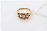 Lot 1646 - Victorian gold (18ct) three-pearl ring with...