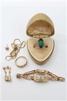 Lot 1647 - Gold (18ct) ring, gold (9ct) wristWatches on...