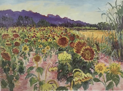 Lot 141 - Frederick Gore (1919-2003) lithographic print, Continental landscape with sunflowers, signed and numbered 139/250