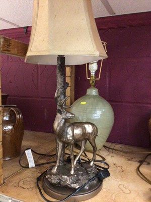 Lot 500 - A stag resin table lamp and china table lamp