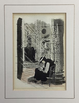 Lot 168 - English School, 20th century, pen and wash, seated figure, 13 x 9cm, mounted but unframed